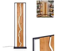 Lampadaire LED Terre, lampadaire en métal/bois/plastique en noir/naturel/blanc, design rétro/vintage avec abat-jour en bois, hauteur 120, 18 watts, 2300 lumens, 3000 kelvins