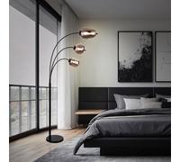 Lampadaire LED Verre fumé Lampadaire rétro à arcades Salon Lampadaire noir métal verre, interrupteur au pied, 3x 4W 350Lm blanc chaud, LxLxH 80x60x175 cm