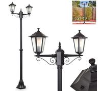 Lampadaire Loria, de chemin en métal/verre noir/verre dépoli, disques transparents interchangeables, au design antique/vintage pour jardin/terrasse/cour, 200 cm, 2x E27, sans ampoule, IP44