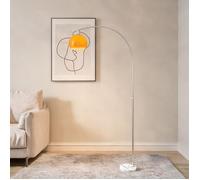 Lampadaire minimaliste à tête incurvée orange finish avec interrupteur à pied, structure métal et base marbre, 180 cm