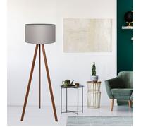 lux.pro Lampadaire Trépied Style Intemporel Lampe sur Pied Élégante LED Luminaire Design pour Salon Chambre Bureau Lampe de Lecture E27 PVC MDF Tissu Hauteur 140 cm Effet Bois Gris