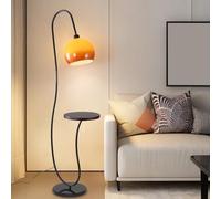 Lampadaire nordique simple avec plateau, lampes hautes du milieu du siècle avec abat-jour en verre orange et base en marbre noir, lampe sur pied en métal, lampe de lecture à arc pour salon, chambre à