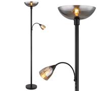 Lampadaire, plafonnier, lampadaire, lampe de lecture, lampe de chambre, lampe de salon, métal noir, verre fumé, commutable séparément, spot de lecture orientable, H 178 cm