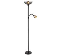 Lampadaire, plafonnier, lampadaire, lampe de lecture, lampe de chambre, lampe de salon, métal noir, verre fumé, commutable séparément, spot de lecture orientable, H 178 cm