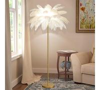 Lampadaire plume, lampadaire sur pied salon, lampadaire plume d'autruche, lampadaire sur pied Lampe à plumes élégante pour les chambres et le salon avec commutation à pied dimmable, 160cm (White)