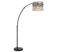 Lampadaire Réglable en hauteur Lampe à arc Barres en verre fumé Lampadaire à arc noir, interrupteur à pied, douille E27, H max. 185 cm