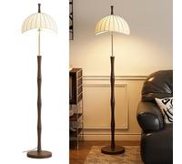 Lampadaire rétro français, abat-jour en tissu, lampe haute de 66,1 pouces, lampe de lecture en bois, lampadaires de décoration de restaurant, lampe sur pied en fer plaqué artistique, lampe sur pied