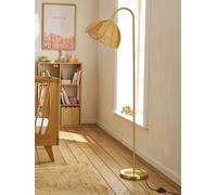 Lampadaire rotin fleur métal doré TU