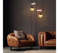 Lampadaire Salon 2 à Flammes Bois Métal Noir E27