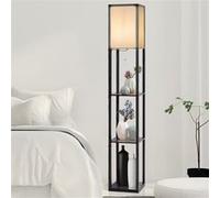 COSTWAY Lampadaire Salon avec 3 Etagères de Stockage en Bois 26 x 26 x 160 cm Lampe sur Pied Design Scandinave pour Chambre 60W