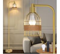 Lampadaire salon rotin Boho,Déco ferme rustique,3 couleurs,gradation10-100 %,interrupteur pied&télécommande,ampoule LED,pour