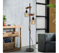 Lampadaire salon sur pied NETTLIFE - en bois, Style industriel rétro, 2 douilles E27, hauteur 151 cm, abat-jour en métal