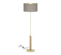 Lampadaire SANTANDRIA E27 1X40W en acier et bois laiton brossé et marron D450mm