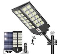 Lampadaire solaire, 3000W, 960 LED avec détecteur de mouvement, IP67 étanche, 7000 K blanc lumière du jour, 2 jours d'autonomie pour parking, rue, grand jardin
