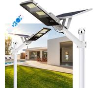 Lampadaire solaire à 233 LED, 20 W, IP65, lampe solaire d'extérieur avec détecteur de mouvement, lampadaire à allumage crépusculaire et extinction à l'aube pour jardins, rues et garages