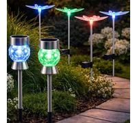 Lampadaire Solaire Avec Piquet Libellule Cristal Papillon RGB Ensemble De 6
