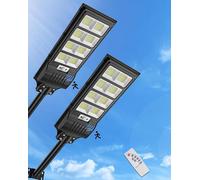 Lampadaire solaire de 400W, projecteur LED de 6500K avec détecteur de mouvement, lot de 2 lampadaires solaires, éclairage mural, éclairage de chemin, éclairage de sécurité extérieur pour jardin, cour,