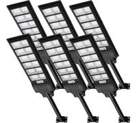Lampadaire solaire de 600W avec détecteur de mouvement, 6 pièces, projecteur solaire LED avec télécommande, 10800 LED, 6500K, lampes solaires pour l'extérieur, étanches IP65, lampadaire mural pour jar