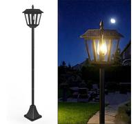 Lampadaire solaire de jardin - 180 cm - Noir - Blanc chaud 50 lumens - Avec piquet de sol, résistant aux intempéries