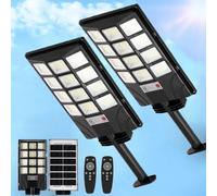 Lampadaire solaire d'extérieur - Lot de 2 lampadaires LED - Batterie 5400 mAh - Étanche - Capteur crépusculaire (du crépuscule à l'aube) - Télécommande - Blanc froid