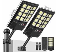 Lampadaire solaire - Éclairage de sécurité pour l'extérieur - Lot de 2 - Détecteur de mouvement - Télécommande - Étanchéité IP65 - Angle d'éclairage de 320°