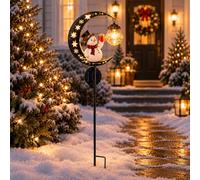 Lampadaire solaire en forme de lune et bonhomme de neige | Décoration d'extérieur LED 2 en 1 étanche avec lanterne suspendue, avec lune, Père Noël et bonhomme de neige pour allée