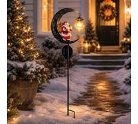 Lampadaire solaire en forme de lune et bonhomme de neige | Décoration d'extérieur LED 2 en 1 étanche avec lanterne suspendue, avec lune, Père Noël et bonhomme de neige pour allée