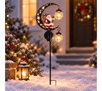 Lampadaire solaire en forme de lune et bonhomme de neige | Décoration d'extérieur LED 2 en 1 étanche avec lanterne suspendue, avec lune, Père Noël et bonhomme de neige pour allée