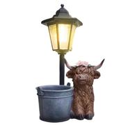 Lampadaire solaire en forme de vache en résine | Pot de fleurs étanche à énergie solaire pour pelouse, allée, terrasse, porche, escalier