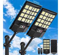 Lampadaire solaire - Lampadaire LED - Lot de 2, taille moyenne - Étanchéité IP65 - Détecteur de mouvement et télécommande - Éclairage à 320°