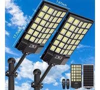 Lampadaire solaire - Lampe LED - Lot de 2 - Détecteur de mouvement - Télécommande - Étanchéité IP65 - Angle de couverture de 320° - Fonctionnement du crépuscule à l'aube