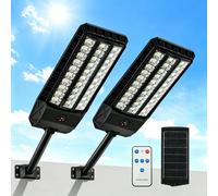 Lampadaire solaire - Lot de 2 - Télécommande - Détecteur de mouvement - Étanchéité IP65 - 6500 K - Intensité variable