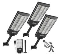Lampadaire solaire - Lot de 3 lampadaires LED 8000 W - Luminosité 450000 lm - Capteur crépusculaire - Détecteur de mouvement - IP67 étanche - Projecteur LED extérieur - Allée et cour
