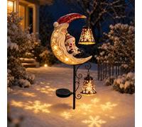 Lampadaire solaire Père Noël et bonhomme de neige et lune (bonhomme de | Bonhomme de neige blanc en résine imperméable avec cloches suspendues, lanterne décorative chaude pour cour, pelouse, patio