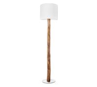Lampadaire style maison de campagne lampe en bois eucalyptus marron lampadaire de salon avec abat-jour en tissu, métal textile or blanc, douille 1x E27, DxH 30x140 cm