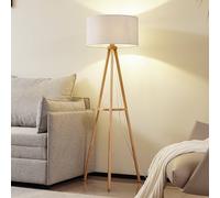 Lampadaire sur pied Adamio Lindby, bois clair, Salon / Salle à manger, Bois, Maison de campagne / Rustique, Lampadaire Tissu