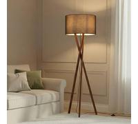 Lampadaire sur pied Auriane Lucande, bois foncé, Salon / Salle à manger, Textile / Tissu / Soie, Scandinave, Lampadaire Tissu