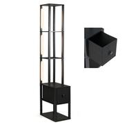 Lampadaire sur Pied avec 3 Étagères COSTWAY-Table d'Appoint avec Tiroir en Tissu-Éclairage LED Chaud Réglable-Poteaux 360°-3 Clips