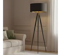 Lampadaire sur pied Benik Lindby, noir, Salon / Salle à manger, Textile / Tissu / Soie, Moderne, Lampadaire Tissu