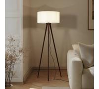 Lampadaire sur pied Charlia Lindby, bois foncé, Salon / Salle à manger, Textile / Tissu / Soie, Scandinave, Lampadaire Tissu