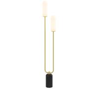 Lampadaire sur pied de salon - HOMCOM - 2 abat-jours en verre, base en marbre et interrupteur à pied - en métal - 150H cm - blanc