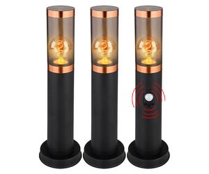 Lampadaire sur pied éclairage extérieur fumée cuivre extérieur avec détecteur de mouvement lampadaire de jardin, acier inoxydable plastique, 1x E27, DxH 7,6x45 cm, lot de 3