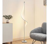 Lampadaire sur pied Edano Lucande, dimmable, blanc, Salon / Salle à manger, Textile / Tissu / Soie, Moderne, Lampadaire Tissu