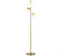 HOMCOM Lampadaire sur pied salon en métal avec 3 abat-jours globe blanc verre dépoli 40W Ø 27 x 169H cm doré