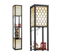 Lampadaire Salon COSTWAY 1,56M avec 2 Etagères de Stockage Design Scandinave Double Interrupteur 40W en Bois