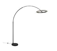 Lampadaire sur pied moderne noir en arc avec anneau LED 21W, variateur et liseuse