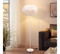Lampadaire sur Pied Salon en Plumes,Lampe sur Pied avec Interrupteur à Pédale,Chambre à Coucher,Salle à Manger, Bureau,Coin Décoration Maison Blanc LED Lampadaires,150CM,(Support de Lampe E27)