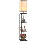 Lampadaire sur pied salon - HOMCOM - étagères - abat-jour en tissu - interrupteur à chaînette - pour salon, chambre à coucher