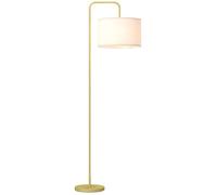 Lampadaire sur pied salon - HOMCOM - style moderne - abat-jour aspect lin et interrupteur à pied 163,5 cm - doré et blanc