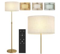 Lampadaire sur pied salon - HOMCOM - télécommande - dimmable - abat-jour en lin - hauteur réglable 133-168cm - doré